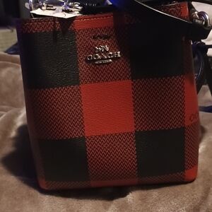 Coach Red and Black Plaid Crossbody Bag